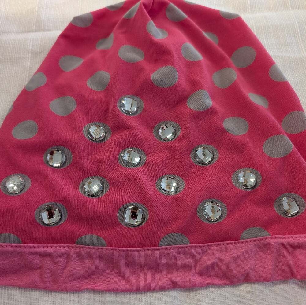 Hat Beanie Sequins Pink Pokadot Rhinestone